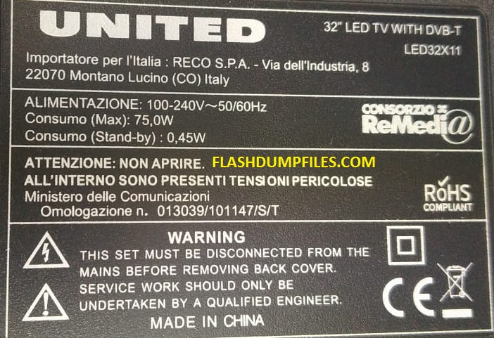 UNITED LED32X11 LED TV dump